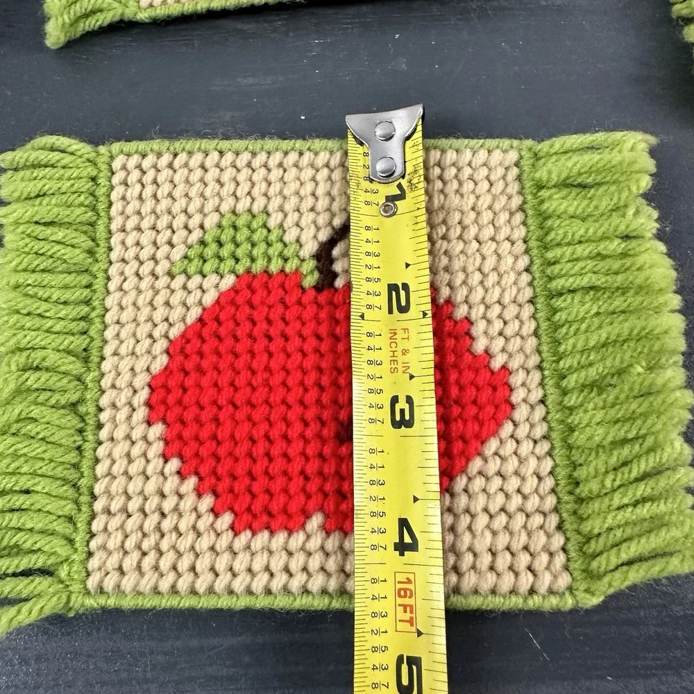 Vintage Handmade Needlepoint Coasters Fruit Apple Set of 4‎ - EUC - Picture 3 of 5